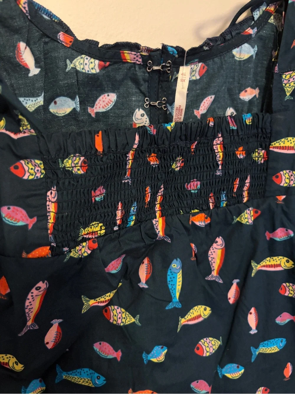 Free People Ellia Navy Fish-Print Ruffle Skirt Set - Picture 8 of 8
